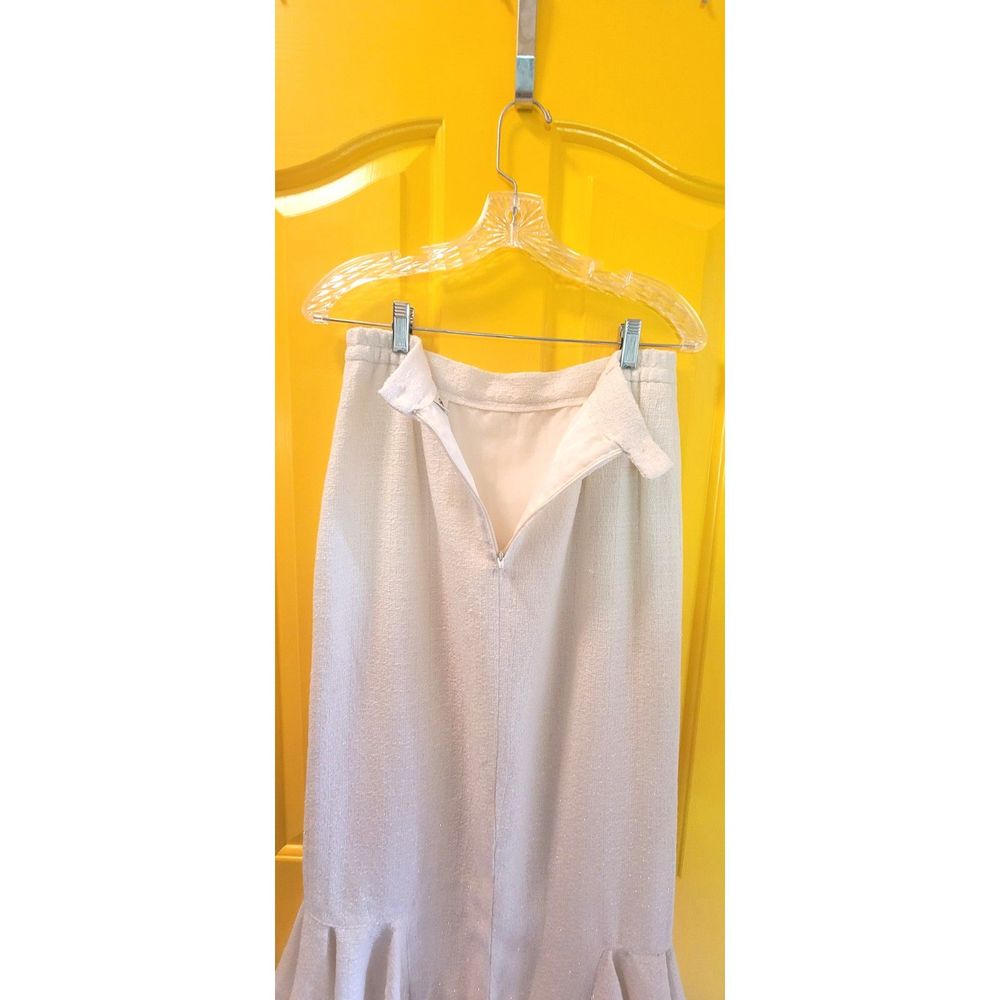 Cream Skirt Suit with Black Contrast Trim - Feminine Ruffle Hem - Picture 13 of 15